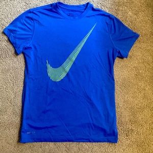 Nike girls blue + yellow swoosh t-shirt